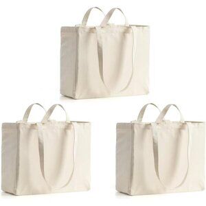 Canvas Tote Bag Reusable Grocery Bags with Long Shoulder Strap and Short Handle